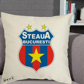 Perna Personalizata Steaua Bucuresti Fotbal, 40x40 cm, Ecru, Husa Detasabila, Perna Inclusa, BEKZ®