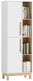 HOMCOM Bibliotecă înaltă de 176 cm, 4 rafturi deschise, 2 dulapuri, bibliotecă independentă, MDF, alb | Aosom Romania