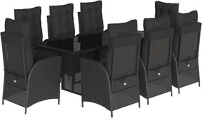 vidaXL Set mobilier de grădină cu perne, 9 piese, negru, poliratan