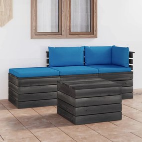 Set mobilier gradina paleti cu perne 4 piese lemn masiv pin Albastru deschis, 4