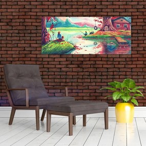 Tablou - Acuarelă, Golf într-un sat de munte (120x50 cm)