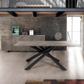 MASA FOREST -BLAT LEMN MASIV CU PICIOR METAL - GRI CIMENT - 160 CM / 90 CM / H 77