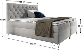Pat cu boxspring, 160x200, ţesătură gri deschis Velvet, GULIETTE + cadou