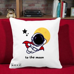 Perna Decorativa Astronaut To The Moon, 40x40 cm, Alba Mata, Husa Detasabila, Perna Inclusa, BEKZ®