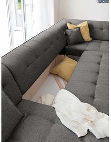 Canapea extensibilă în formă de "U" cu șezlong pe partea dreaptă Miuform Dazzling Daisy, gri închis