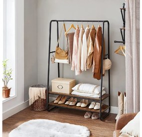 Suport pentru haine cu 2 rafturi TAYLOR 100x45x160 cm, maro rustic