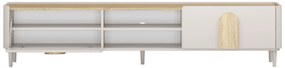 Comodă TV Amilio 220 cm cu sertar - cashmere / stejar uleiat / mânere stejar deschis
