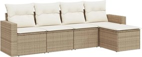 vidaXL Set canapele de grădină cu perne, 5 piese, bej, poliratan