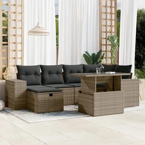 vidaXL Set canapele de grădină, 7 piese, cu perne, gri, poliratan