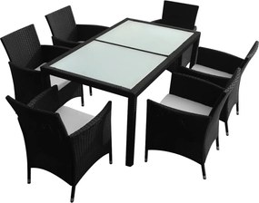 vidaXL Set mobilier de exterior cu perne, 7 piese, negru, poliratan