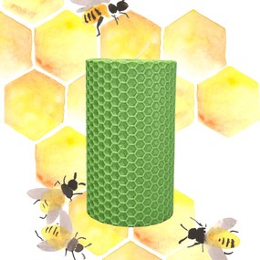 Lumanare Marturie  din Ceara de Albine naturala tip fagure colorat - Verde deschis Verde deschis, 10 cm, 6 cm