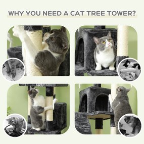 PawHut Albero Tiragraffi per Gatti con Due Cucce in Peluche e Sisal, Grigio, 50x50x170cm