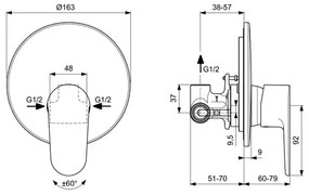 Baterie dus incastrata Ideal Standard Cerafine O rose mat cu corp ingropat