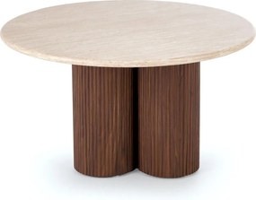 Masuta DOROTEA, piatra travertin/nuc, 80x46 cm