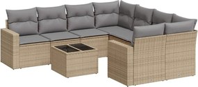 vidaXL Set canapele de grădină, 9 piese, cu perne, bej, poliratan