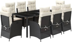 vidaXL Set mobilier de grădină cu perne, 9 piese, negru, poliratan