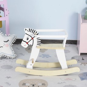 HOMCOM Căluț Balansoar Clasic din Lemn pentru Copii 1-3 Ani, Design Sigur cu Margine și Suport pentru Picioare, 68x26.5x48cm, Alb | Aosom Romania