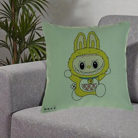 Perna Personalizata Labubu Galben Doraemon, 40x40 cm, Verde, Husa Detasabila, Perna Inclusa, BEKZ®