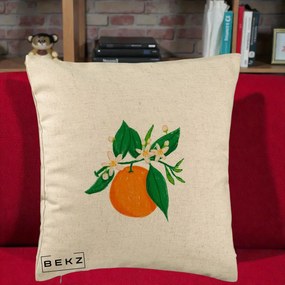 Perna Decorativa Portocala in Floare, 40x40 cm, Bej, Husa Detasabila, Perna Inclusa, BEKZ®