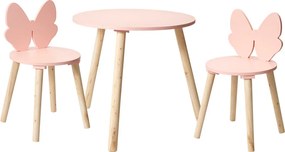 Set de mobilier pentru copii cu fundiță roz, măsuță + 2 scaune