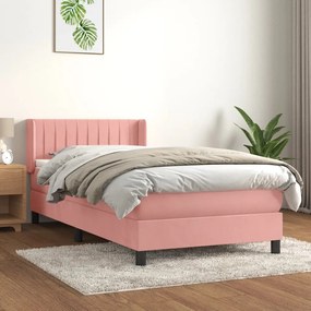 3131056 vidaXL Pat box spring cu saltea, roz, 90x190 cm, catifea