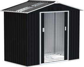 Outsunny Magazie de grădină metalică 2,77 m², 213 x 130 x 185 cm cu fundație, uși culisante, gri închis | Aosom Romania