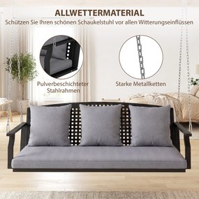 Outsunny Balansoar pentru verandă 3 locuri, bancă de grădină cu 3 perne pentru spate, pernă de șezut, dispozitiv de suspendare, Gri | Aosom Romania