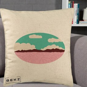 Perna Decorativa Peisaj Desert Oval Pastel, 40x40 cm, Bej, Husa Detasabila, Perna Inclusa, BEKZ®