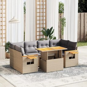 vidaXL Set canapele de grădină, 7 piese, cu perne, bej, poliratan