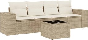 vidaXL Set canapele de grădină cu perne, 5 piese, bej, poliratan