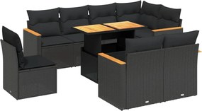 vidaXL Set mobilier de grădină cu perne, 9 piese, negru, poliratan