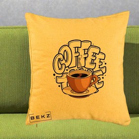 Perna Personalizata COFFEE cu Cana, 40x40 cm, Galben, Husa Detasabila, Perna Inclusa, BEKZ®