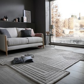 Covor gri țesut manual din lână 160x230 cm Zen Rectangles – Flair Rugs
