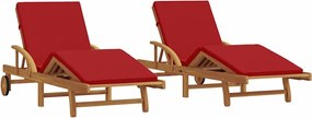 vidaXL Șezlong 2 pcs Roșu 200 x 67 x 84cm Lemn masiv de acacia