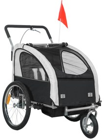 HOMCOM Remorcă bicicletă copii 2-în-1 cu ham de siguranță în 5 puncte, reflectoare, drapel și cortină antivânt, negru | Aosom Romania