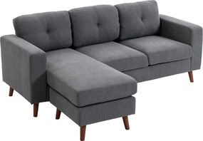 HOMCOM Colțar 192 cm în formă de L Canapea 3 locuri cu șezlong reversibil, aspect corduroy, pentru spații mici, Gri închis | Aosom Romania