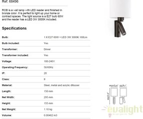 Aplica de perete cu reader LED ROB bronz 68496