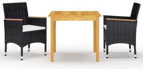 vidaXL Set mobilier de grădină, 3 piese, negru