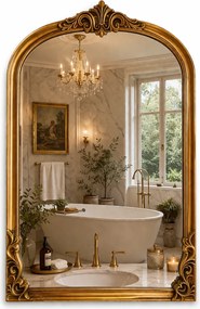 Oglindă decorativă de perete, ramă aurie antichizată, 60x90 cm