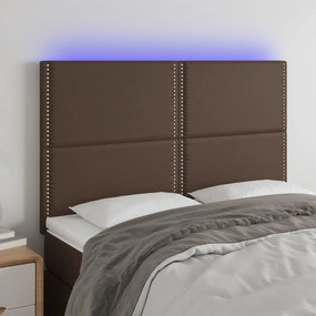 3122377 vidaXL Tăblie de pat cu LED, maro, 144x5x118/128 cm, piele ecologică