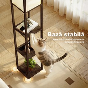 Lampă de Podea HOMCOM LED cu Rafturi, Lampă Modernă cu Comutator cu Pedală și Porturi USB, Temperatură Reglabilă a Luminii pentru Living, Dormitor, Maro | Aosom Romania