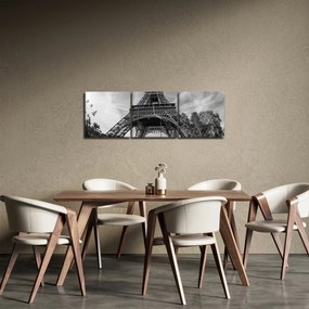 Tablou - Turnul Eiffel, alb-negru (cu ceas) (90x30 cm)