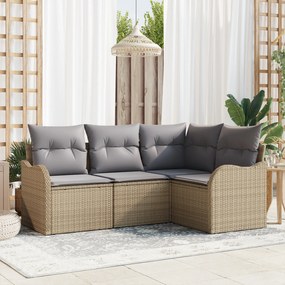 vidaXL Set de canapele pentru grădină cu pernă 4 pcs Bej Rattan poli