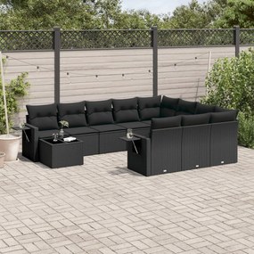 3253062 vidaXL Set canapele de grădină cu perne, 11 piese, negru, poliratan