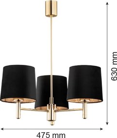 Brilagi - Lustru pe tijă MONTE 3xE27/15W/230V negru/auriu