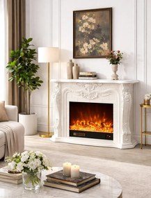 Șemineu electric cu efect LED realist cu 12 culori, Comodă TV, design elegant, control vocal și telecomandă, fără încălzire, 120 cm, Alb