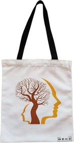 Sacosa de Panza pentru Cumparaturi, Geanta Tote, model Tree and Faces, Cu fermoar, 38x34.5 cm, Alba, BEKZ®