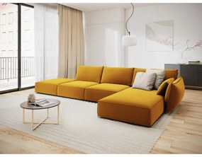 Colțar galben muștar cu tapițerie din catifea (cu colț pe partea dreaptă, cu șezlong) Vanda – Mazzini Sofas