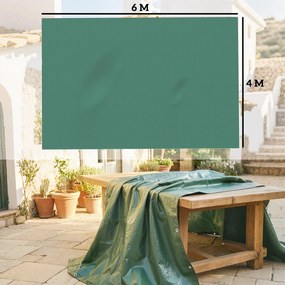 Outsunny Prelată Exterioară Impermeabilă 6x4 m, Prelată din PE cu Ochiuri Reîntărite, Rezistentă la UV pentru Mobilier de Grădină, Sere, Lemn de Foc, Verde | Aosom Romania