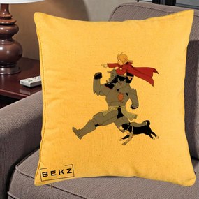Perna Personalizata Fullmetal Alchemist Edward si Alphonse, 40x40 cm, Galben, Husa Detasabila, Perna Inclusa, BEKZ®